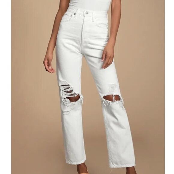 AGOLDE Womens 90s Loose Distressed Straight Leg Jeans White 31 Street Style - Picture 1 of 7